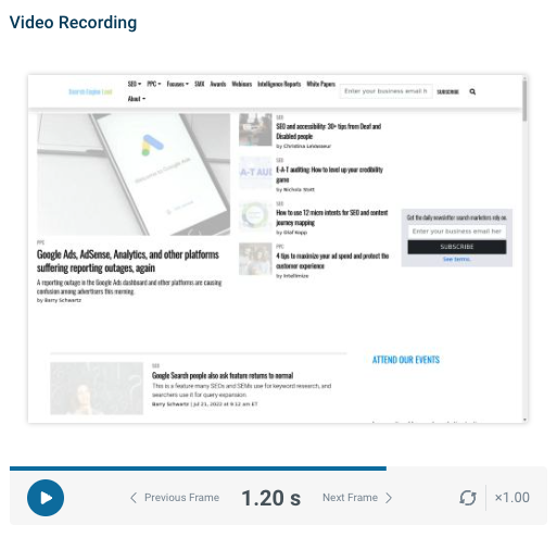 Site speed video recording