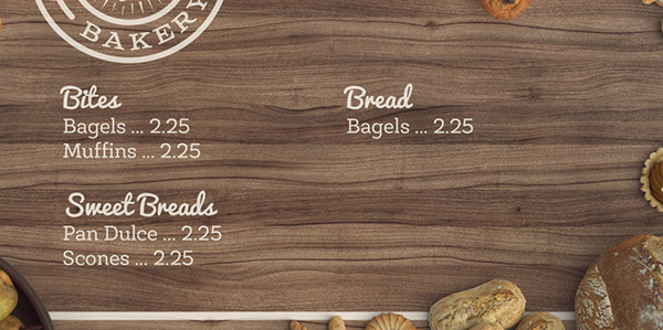 Bakery Menu