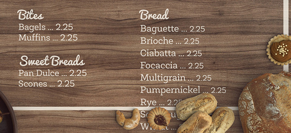 Bakery Menu