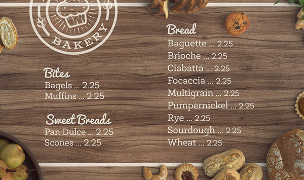 Bakery Menu