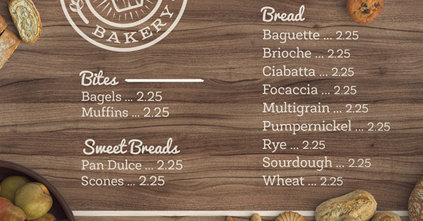 Bakery Menu