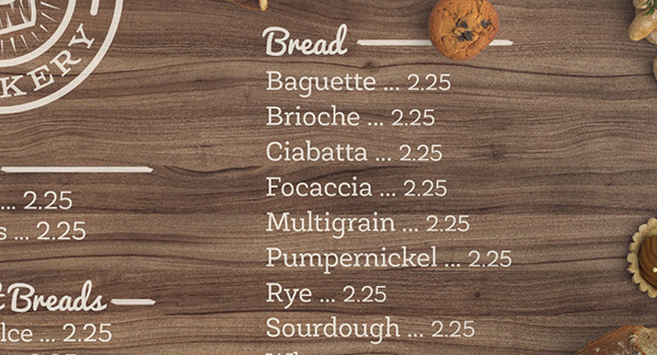 Bakery Menu