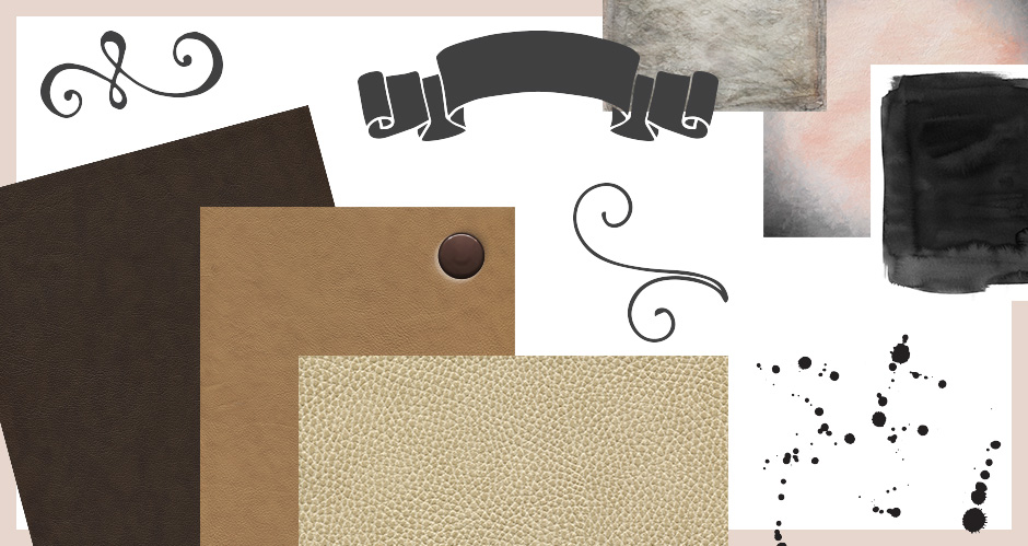 Leather, Fine Art and Ink Textures, and Hand-drawn Banners Swirls and Splatters Pack