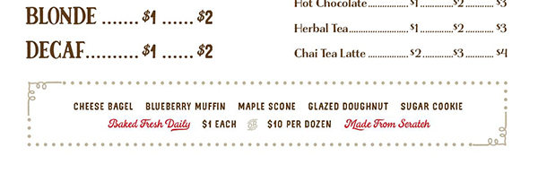 Coffee Shop Menu