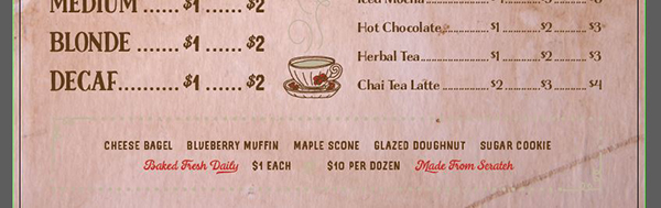 Coffee Shop Menu