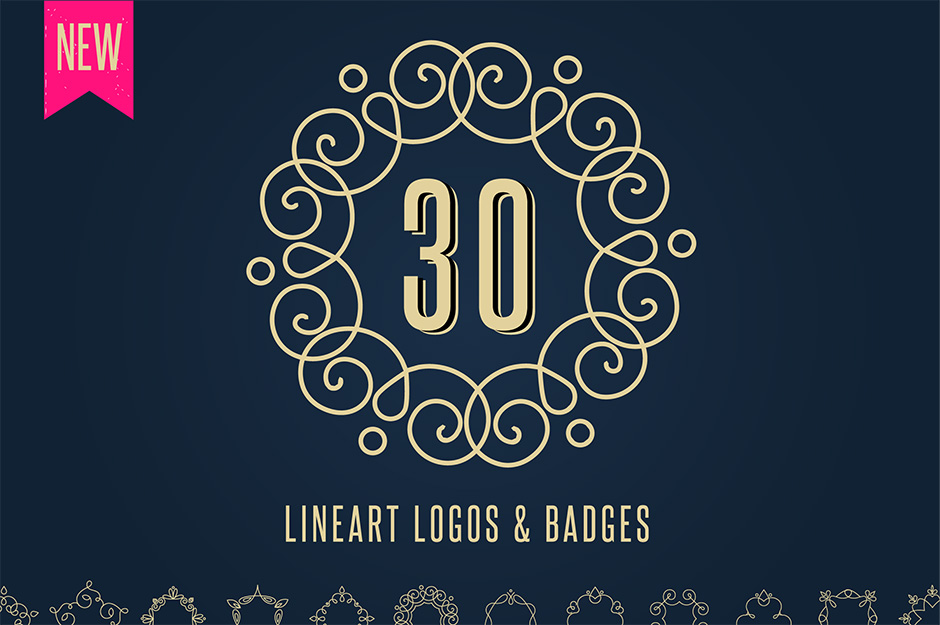 30 Lineart Logos, Badges & Frames