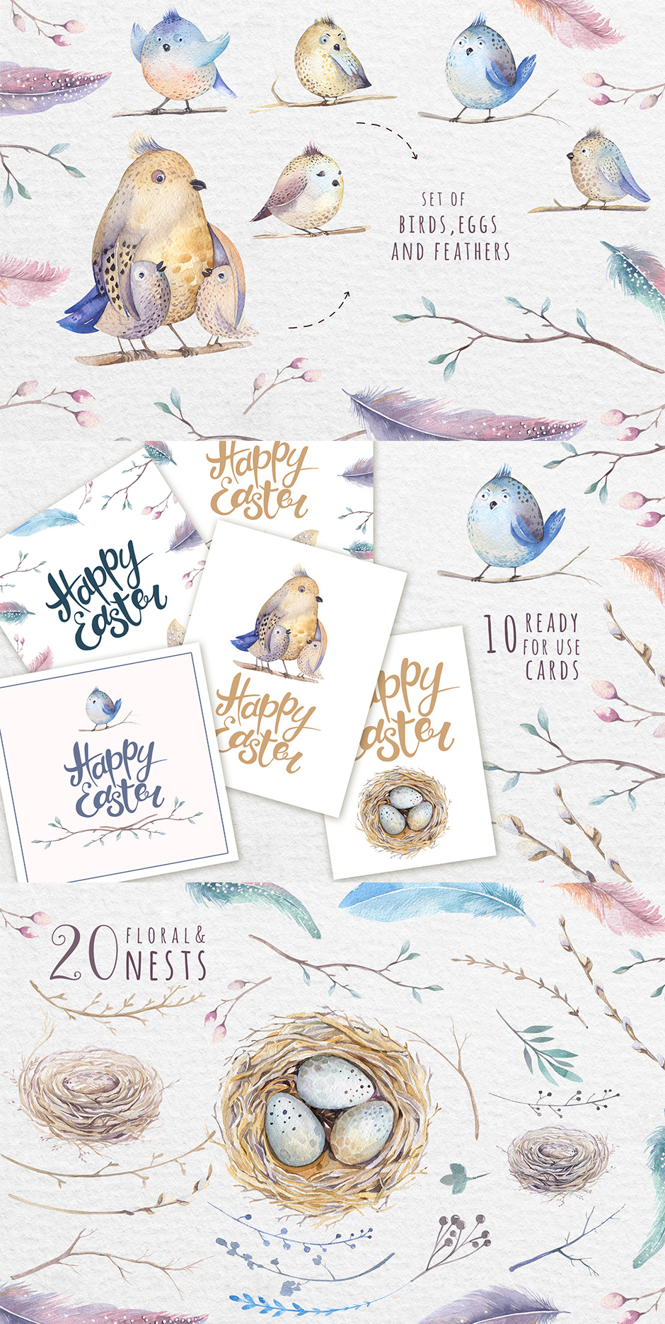 Watercolor Happy Easter Cards