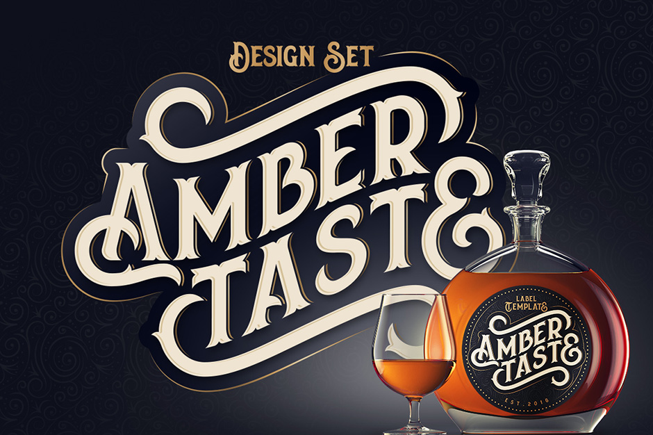 Amber Taste Font & Label Mockup