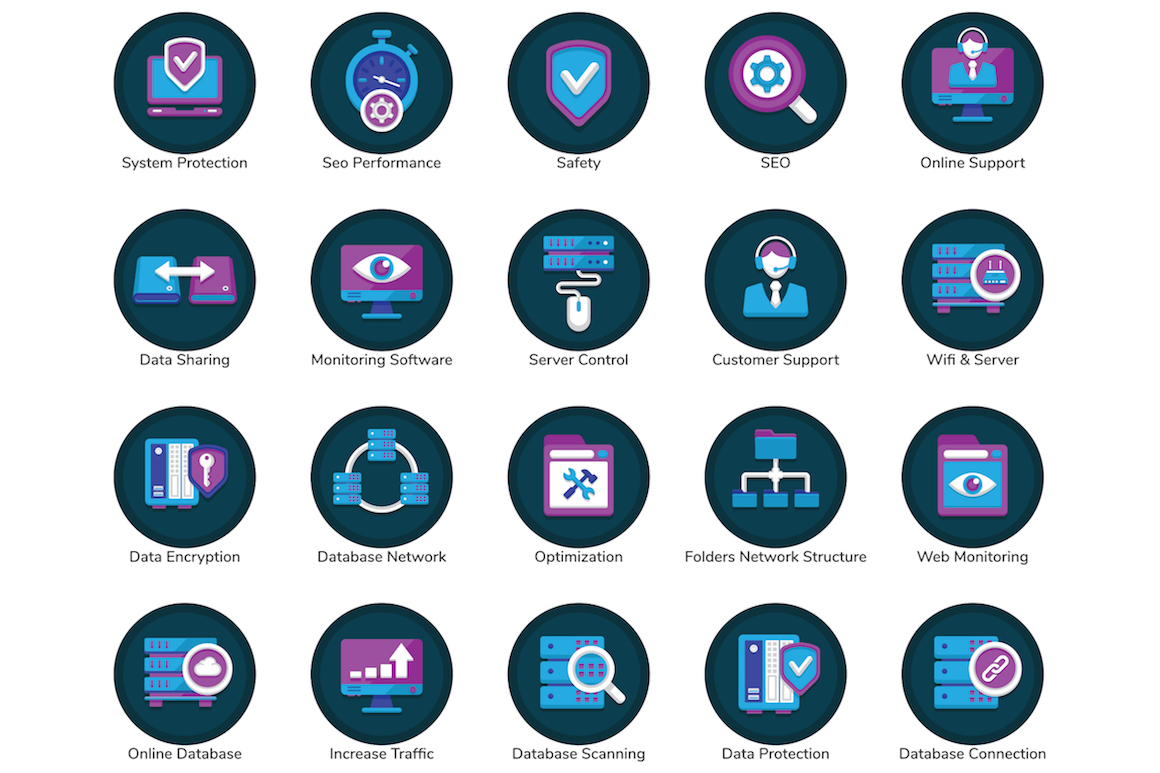 100 Web Hosting Flat Icons