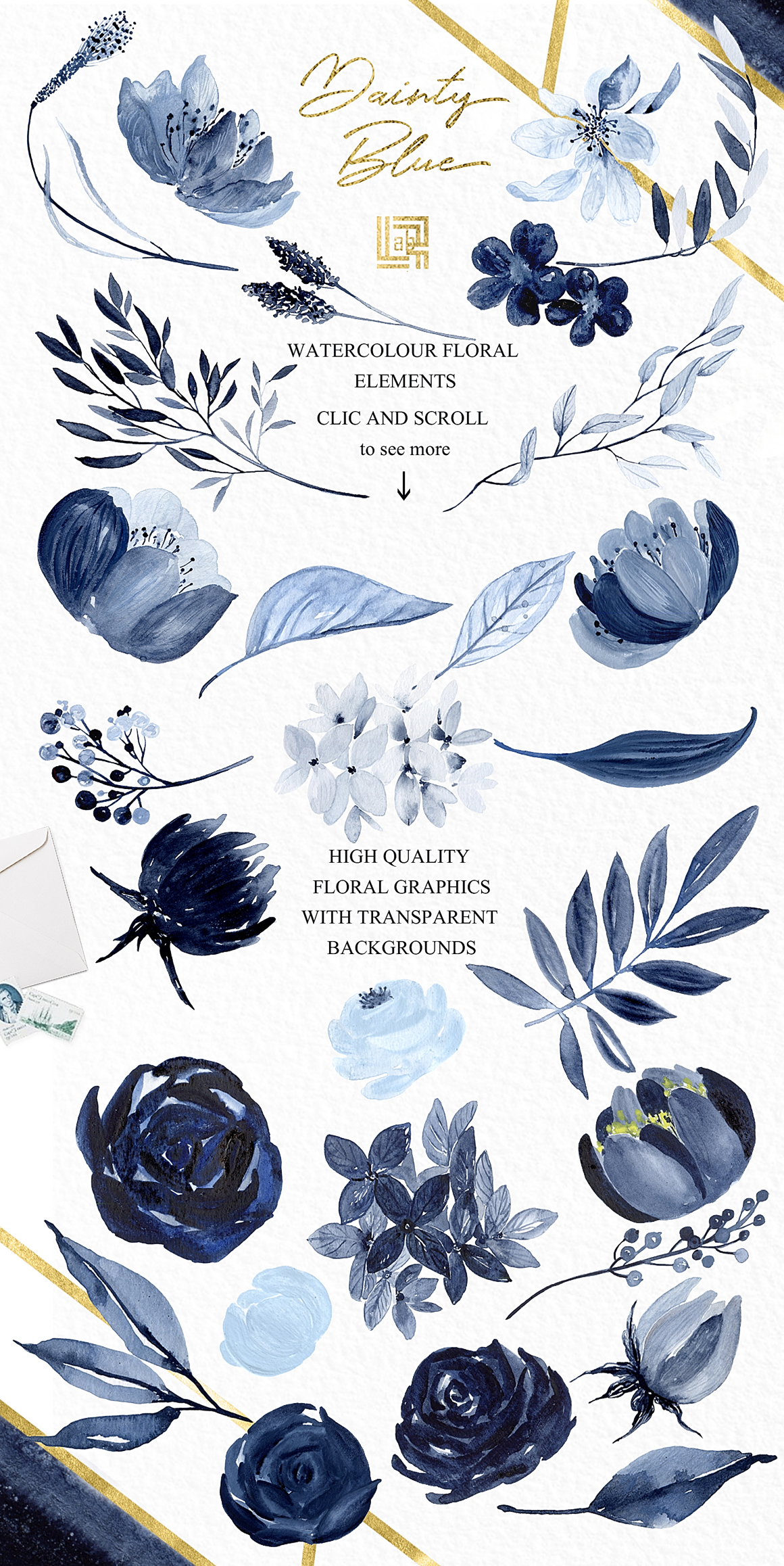 Dainty Blue Navy Blue Flowers