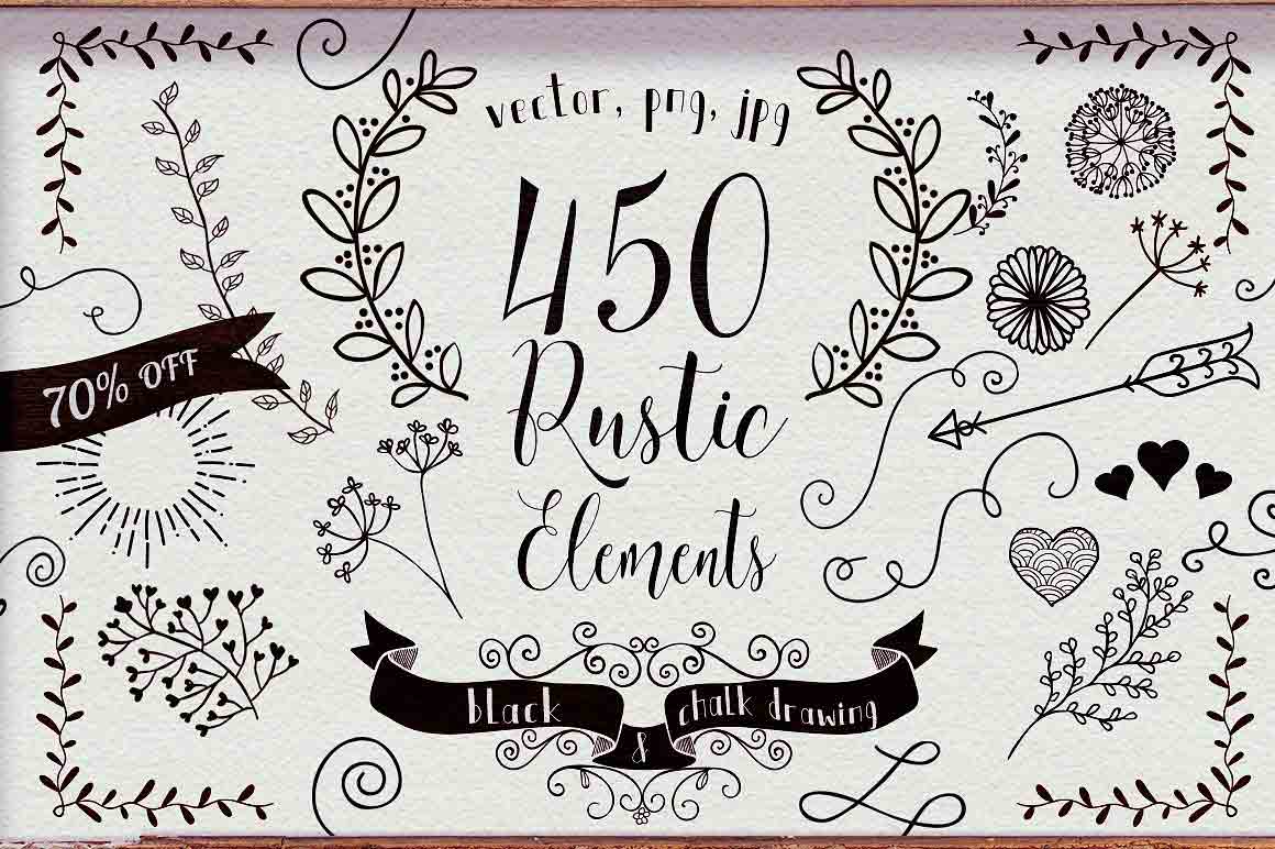 450 Rustic Hand Drawn Design Elements
