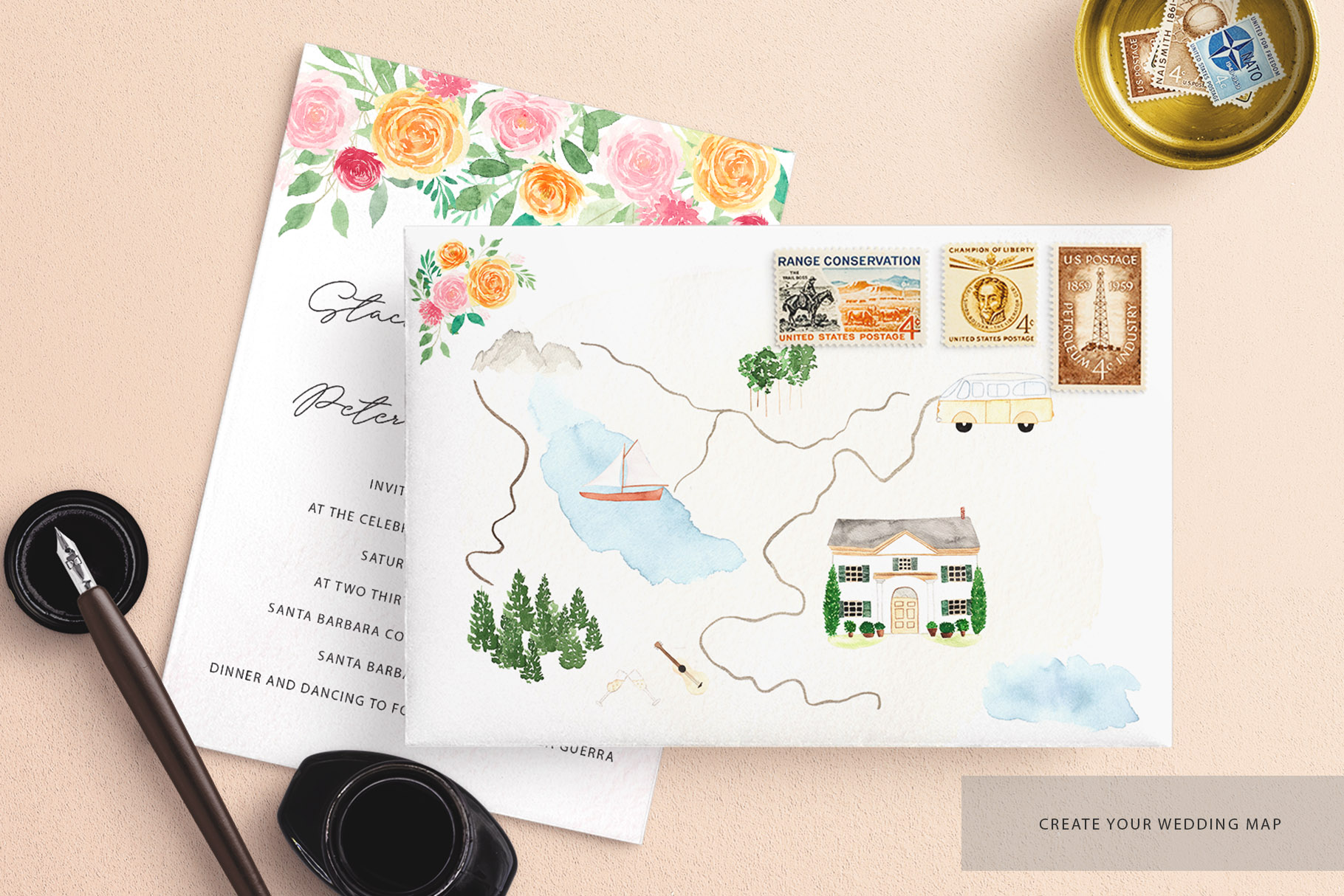 Watercolor Wedding Map Creator Kit