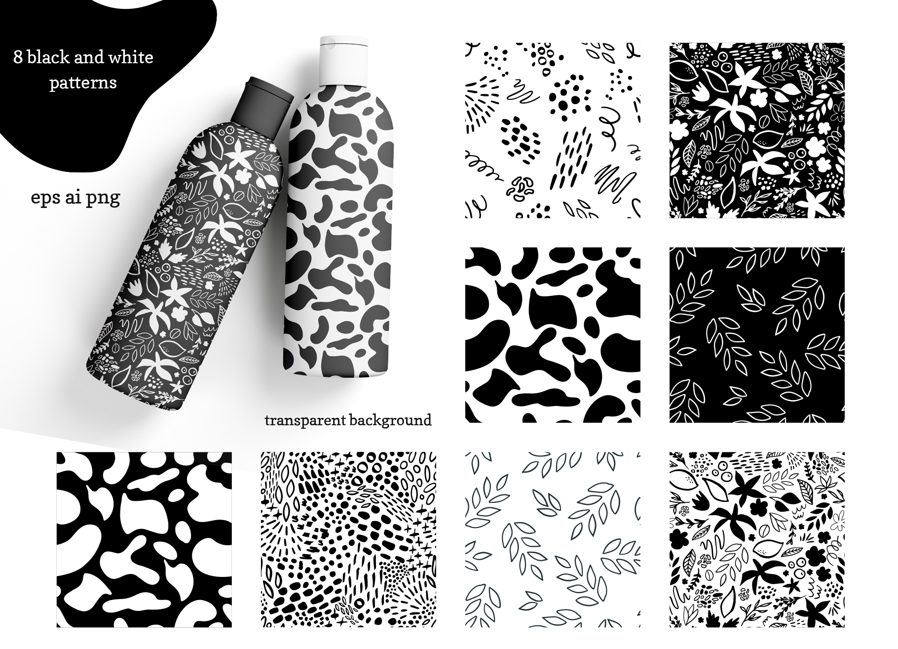 Abstract Flora Patterns and Clip Art Set