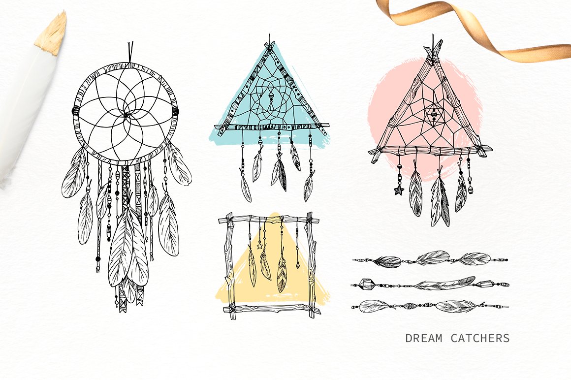 Set of Feathers & Dream Catchers