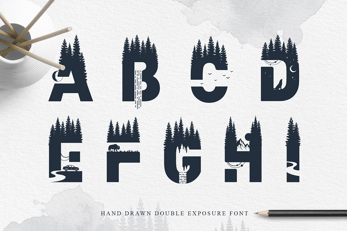 Into The Wild. Double Exposure Font - Design Cuts