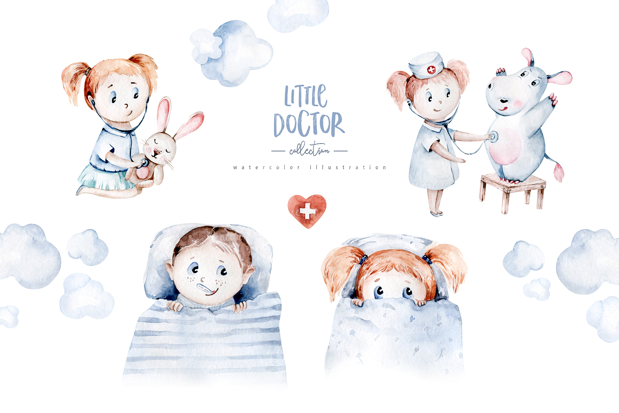 Little Doctor Cute Watercolor Animals Collection