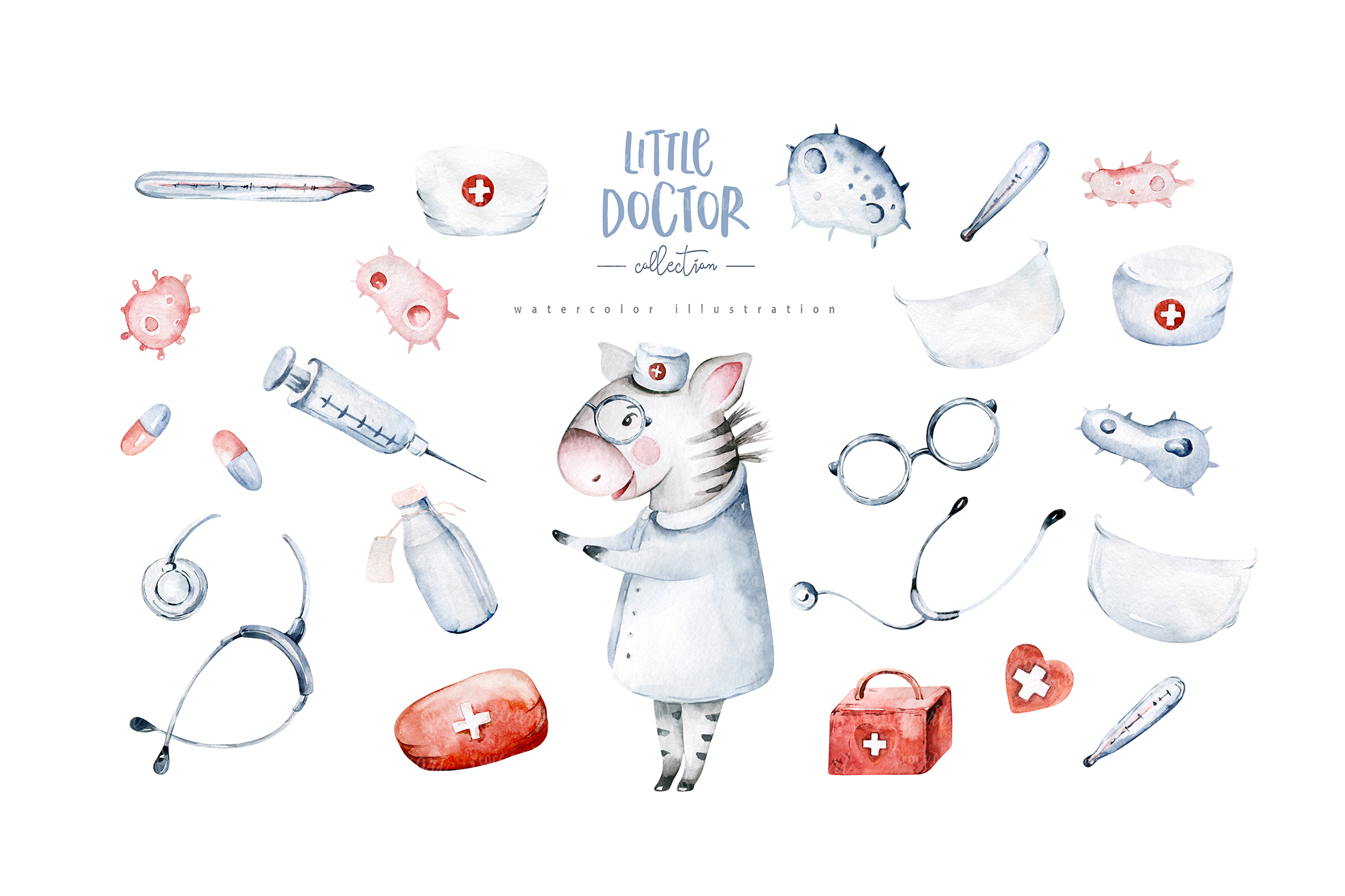 Little Doctor Cute Watercolor Animals Collection