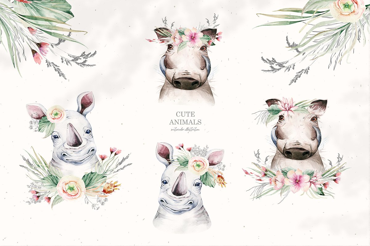 Watercolor Cute Animals III. Savanna - Design Cuts