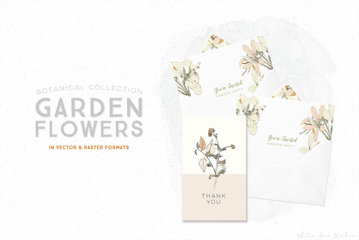 Garden Florals Botanical Illustrations Set