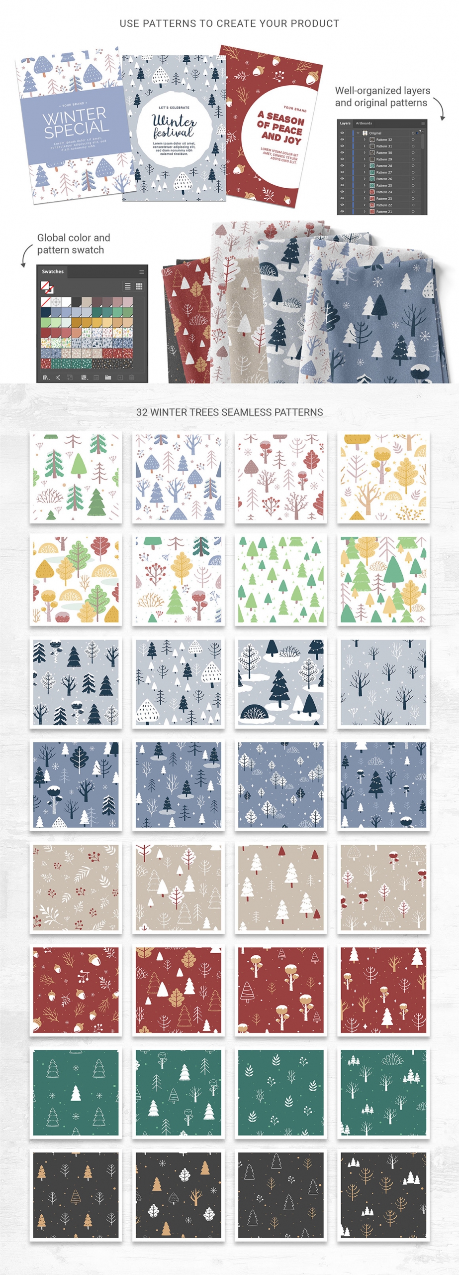 Winter Christmas Tree Patterns Pack