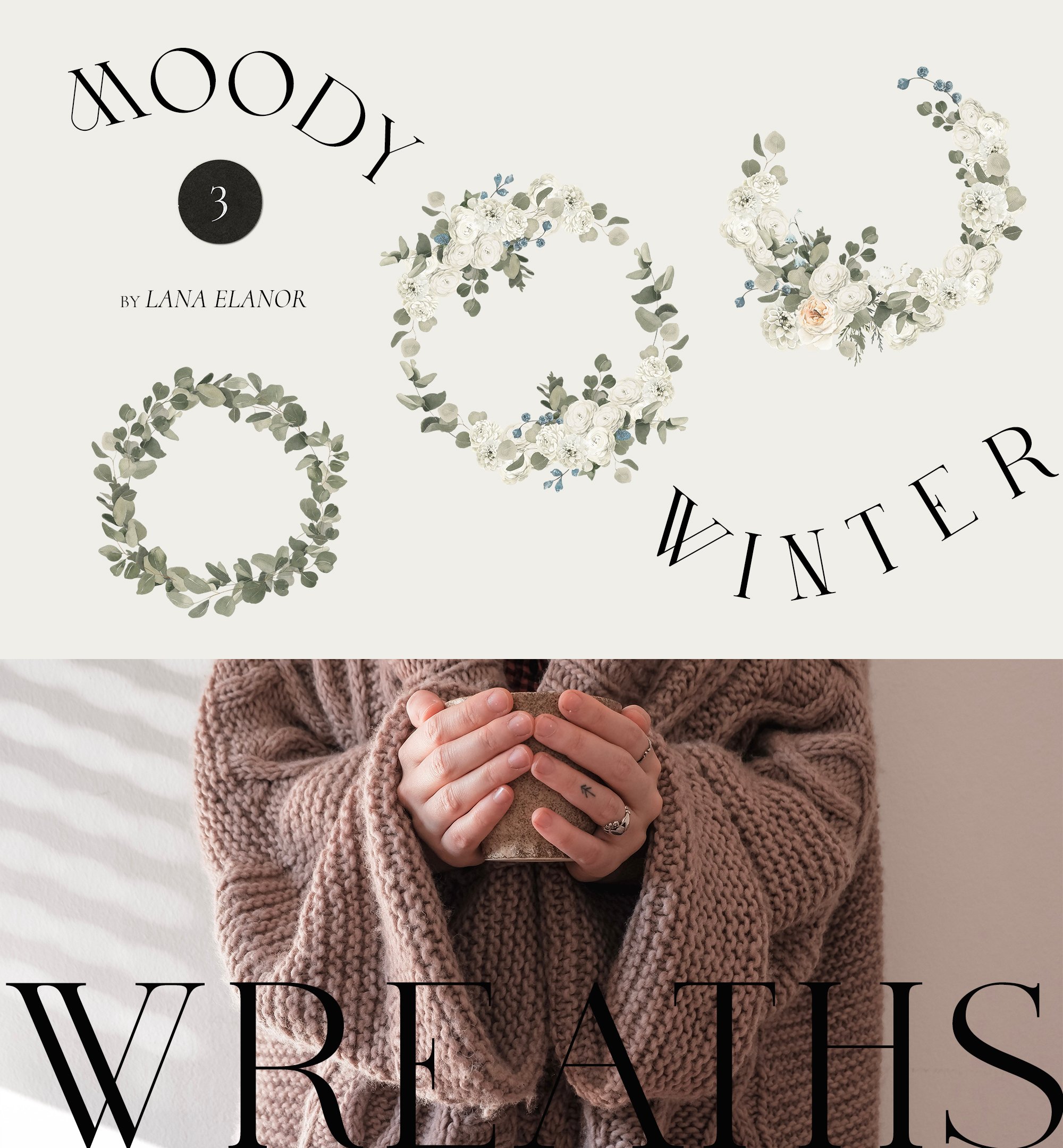 Moody Winter Floral Watercolor Collection