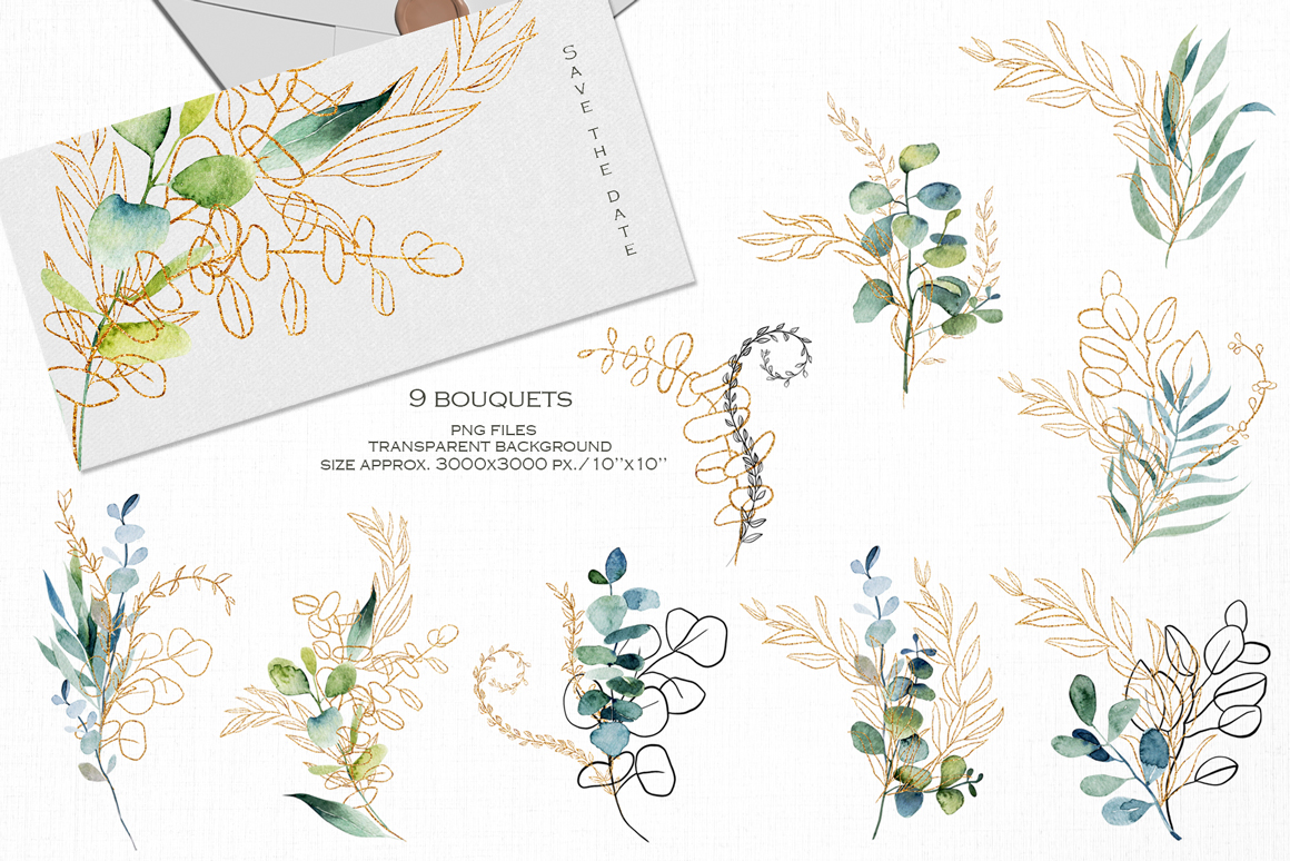 Eucalyptus - Watercolor and Graphic Collection - Design Cuts