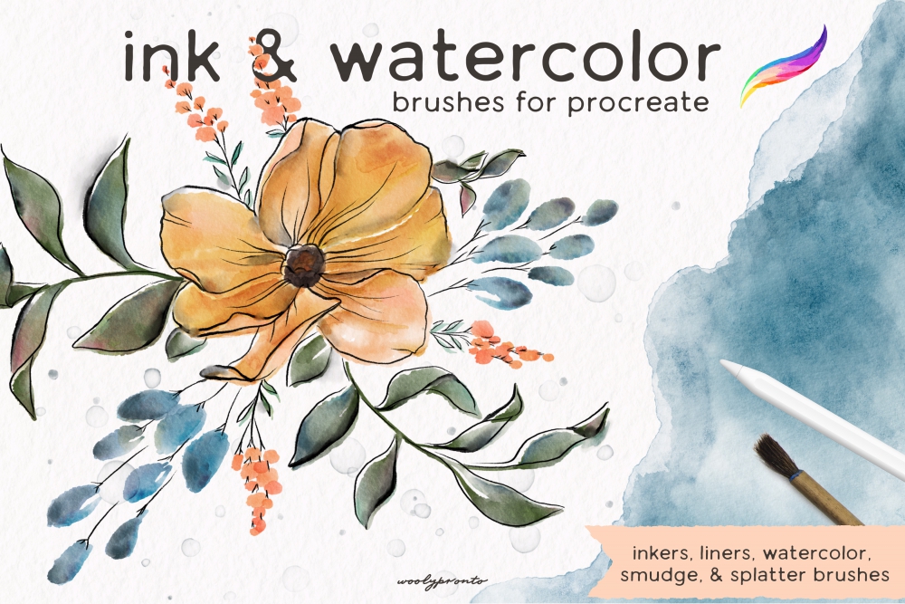  Ink & Watercolor Brushes for Procreate