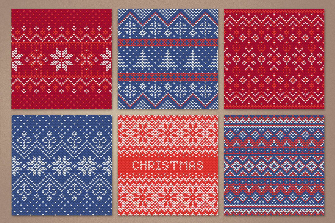 12 Knitting Christmas Seamless Patterns