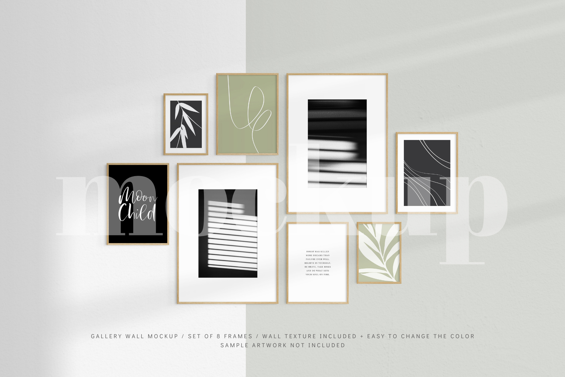 Gallery Wall Frame Mockup – Set Of 8 Oak Wood Frames