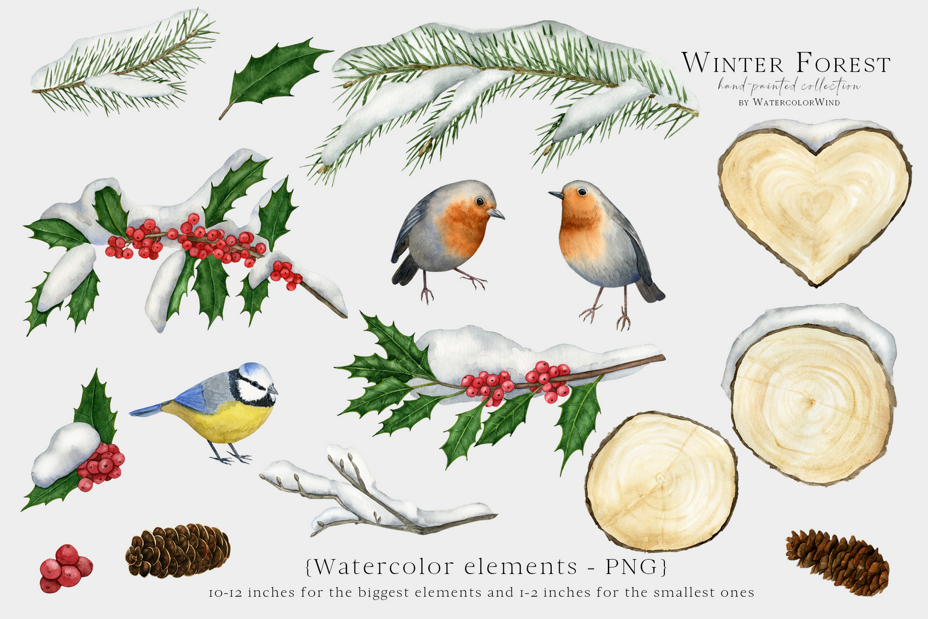 Watercolor Winter Forest Clipart