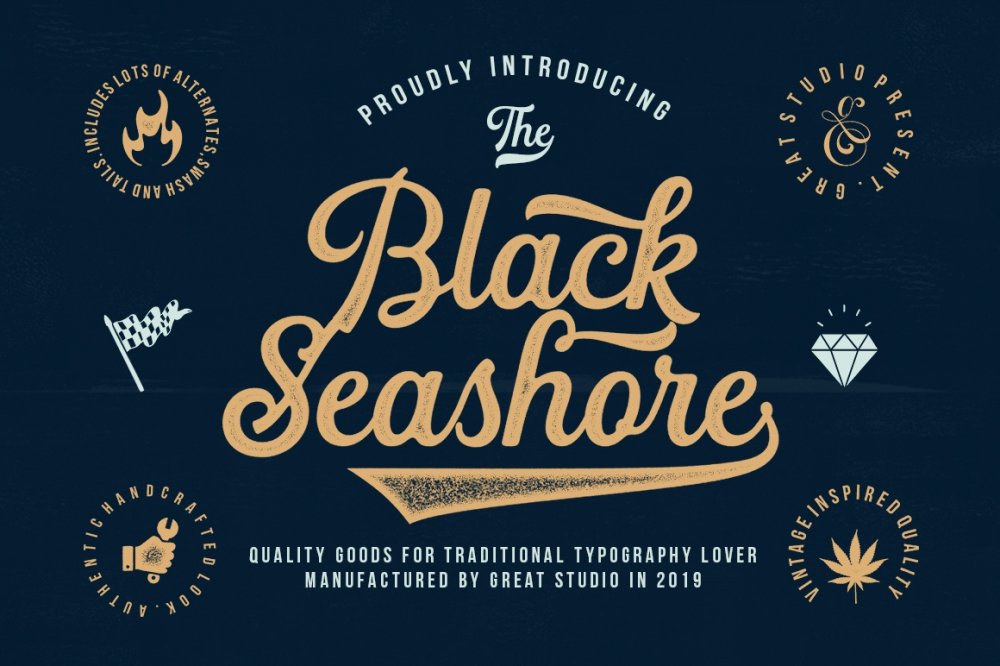 Black Seashore Baseball Font