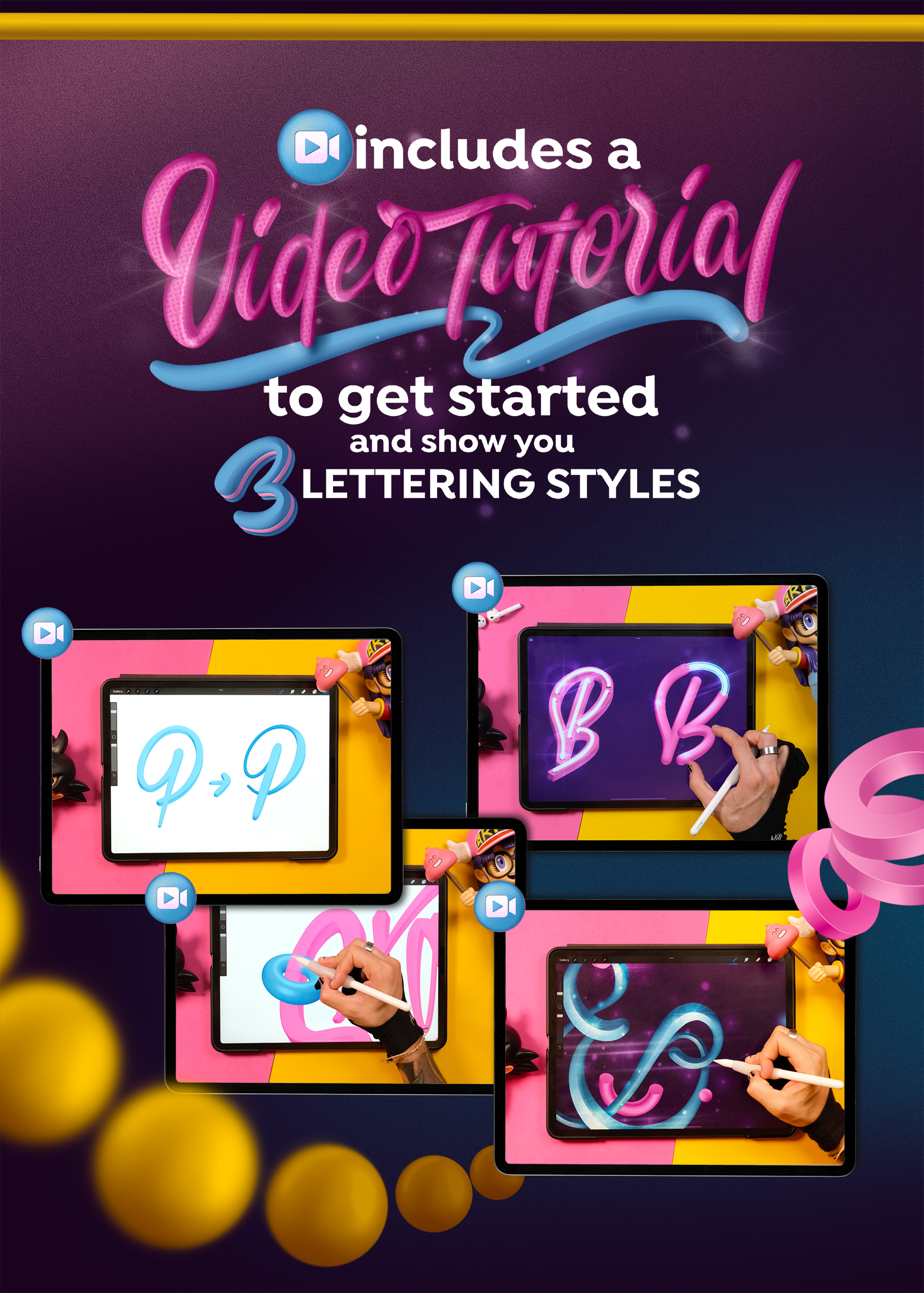 Instant 3D Lettering For Procreate – Brushes & Stamps