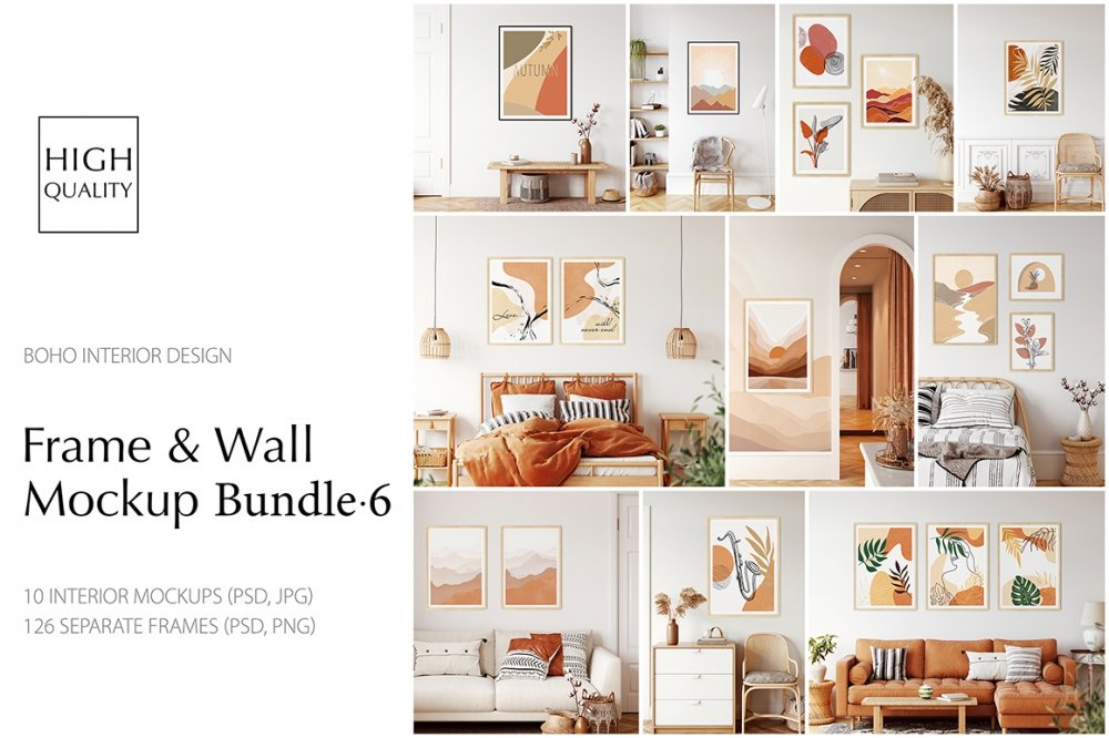 Boho Interior Frame & Wall Mockup Bundle 6