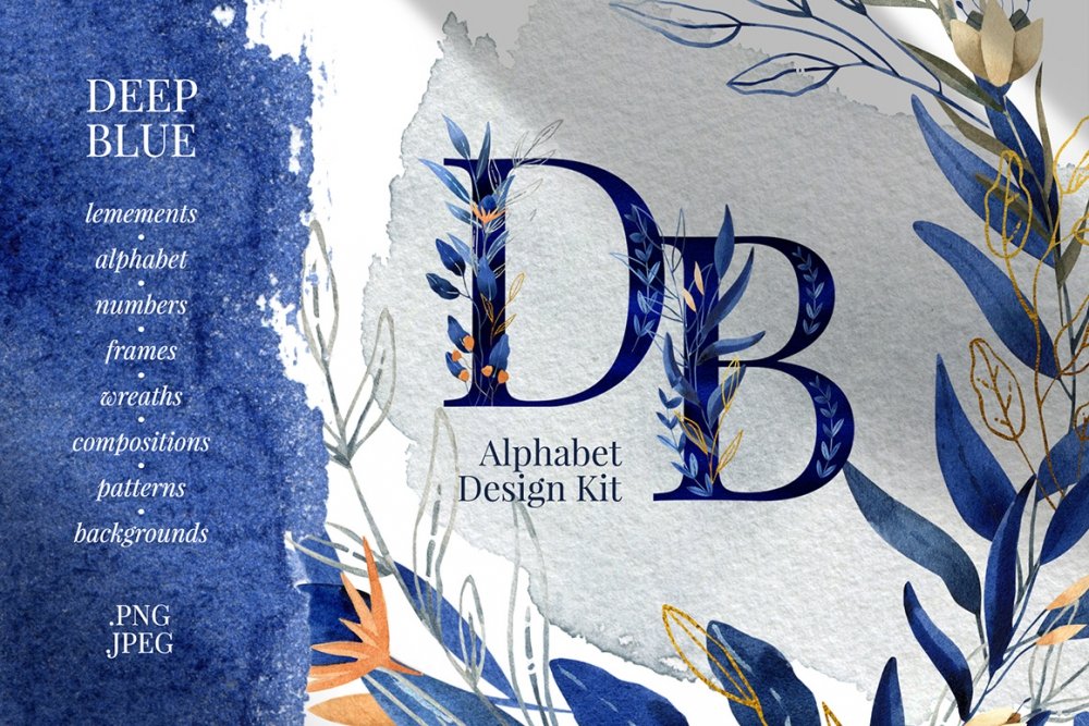 Deep Blue Alphabet Watercolor Set