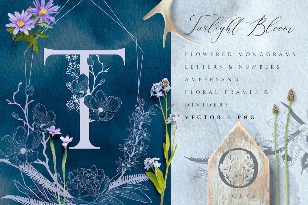 Flowered Monograms & Floral Design Elements