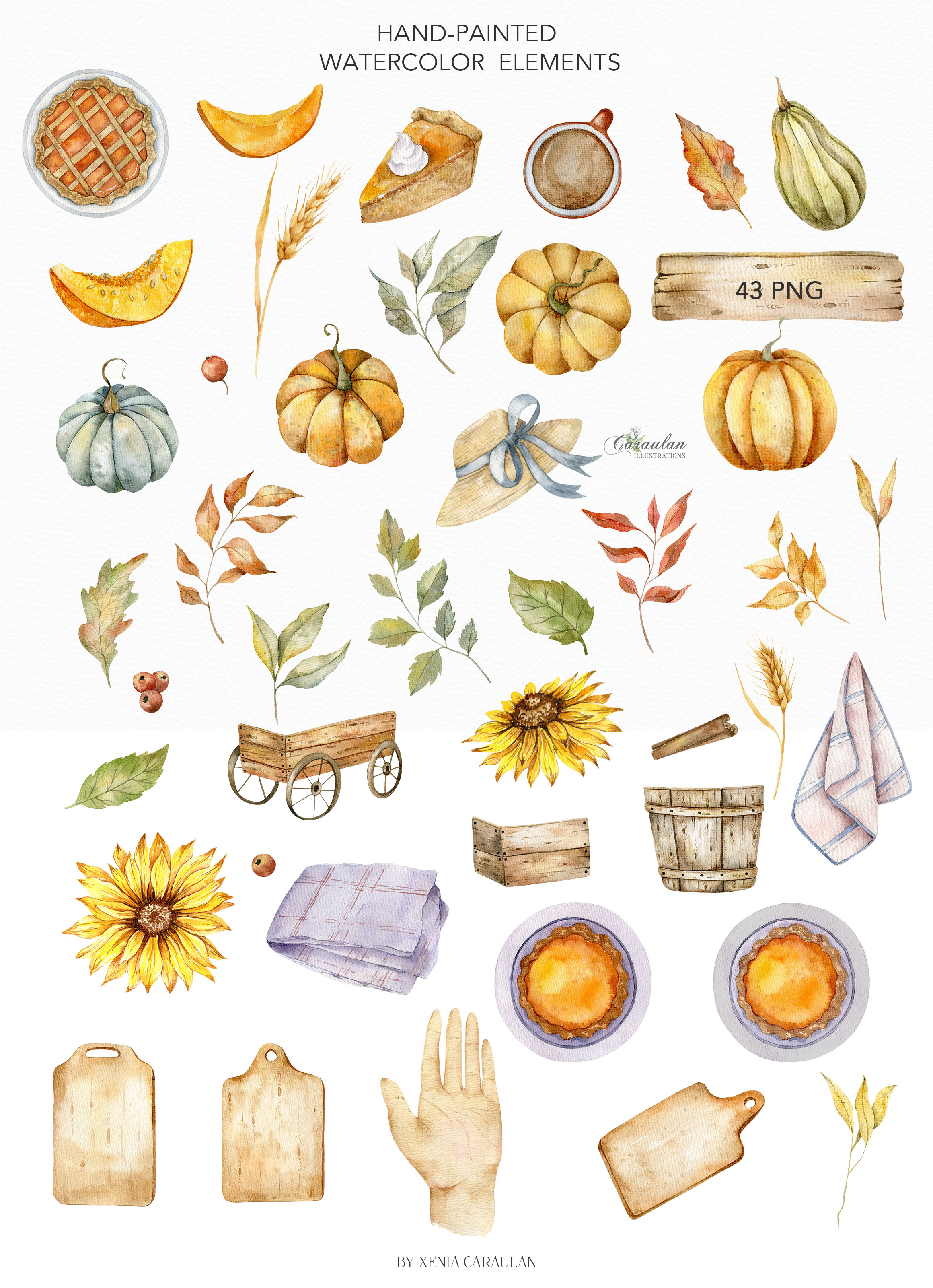 Set of high quality hand drawn Kawaii Thanksgiving clipart