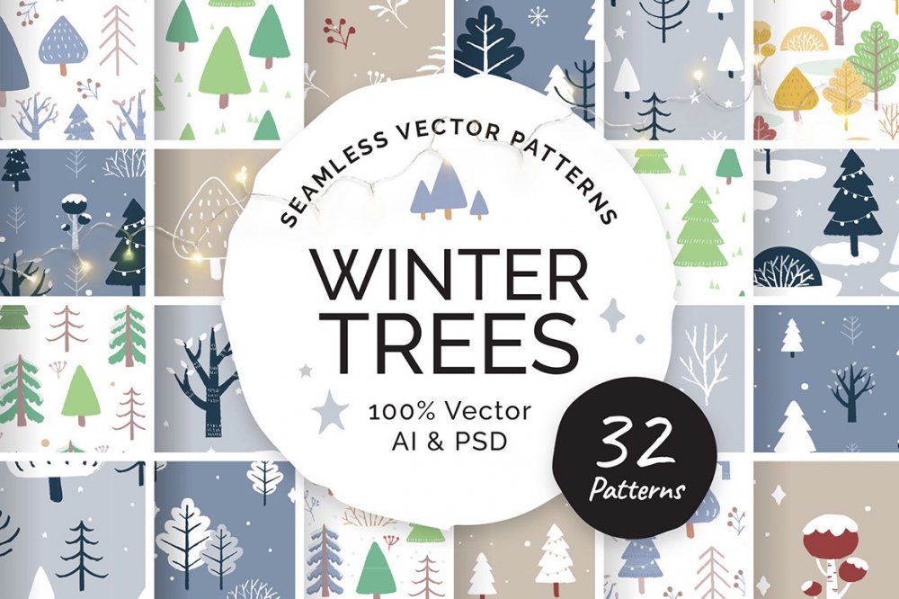 Winter Christmas Tree Patterns Pack