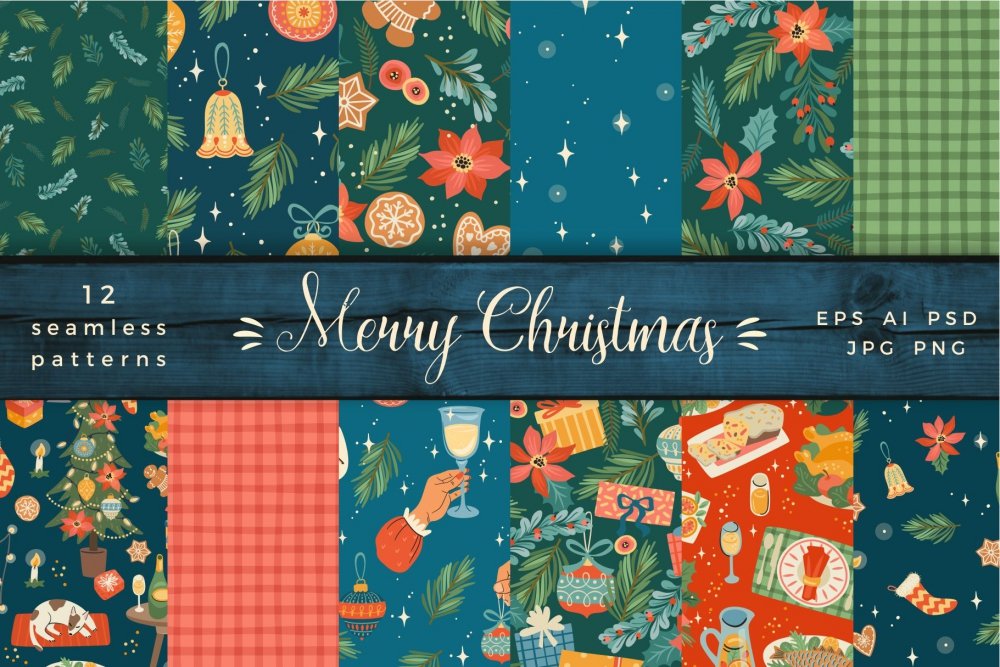 Merry Christmas 12 Seamless Patterns