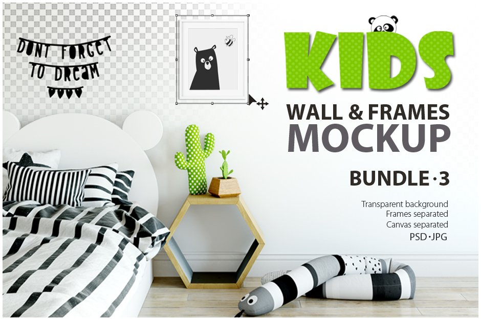 Kids Wall & Frames Mockup Bundle 3