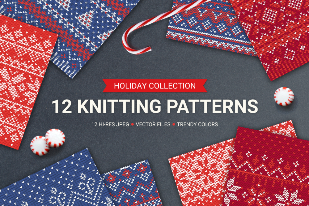 12 Knitting Christmas Seamless Patterns