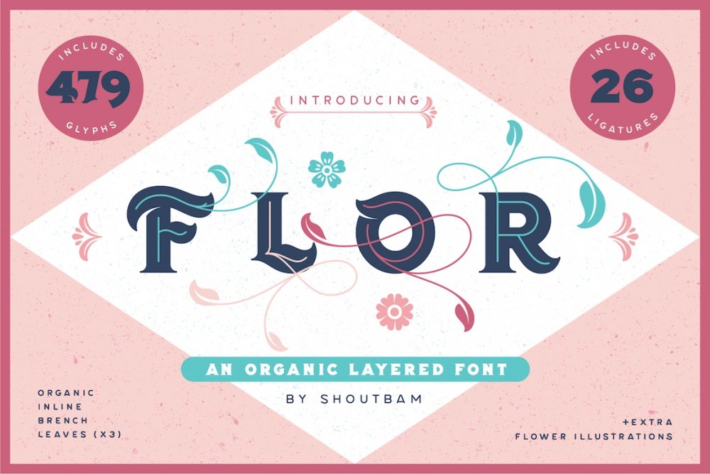 Flor Layered Font & Floral Extras