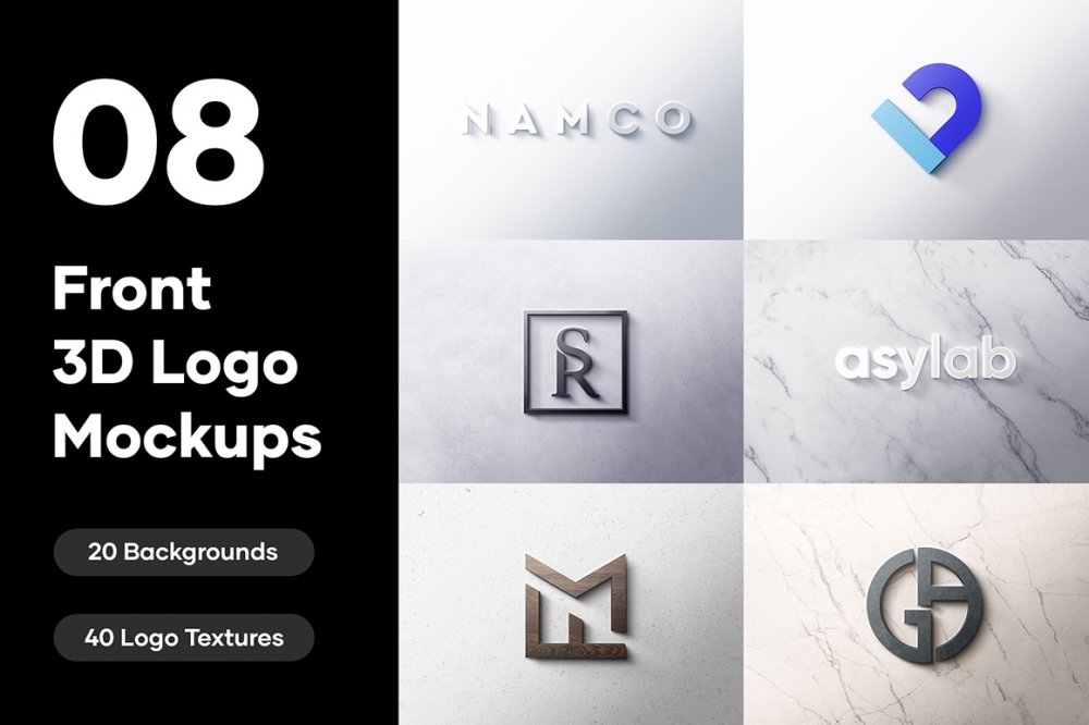 8 Front 3D Logo Mockups