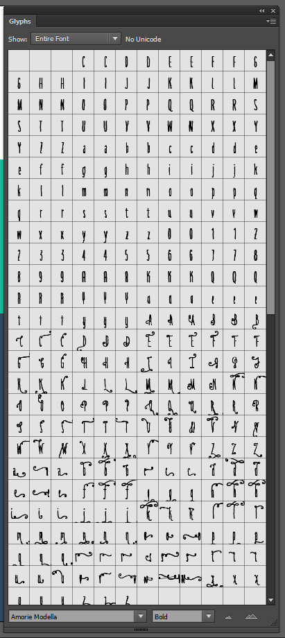 Monster creative font bundle demo tutorial - Glyphs panels