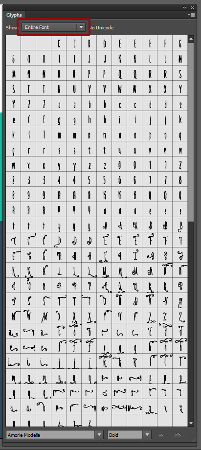 Monster creative font bundle demo tutorial - Glyphs panels