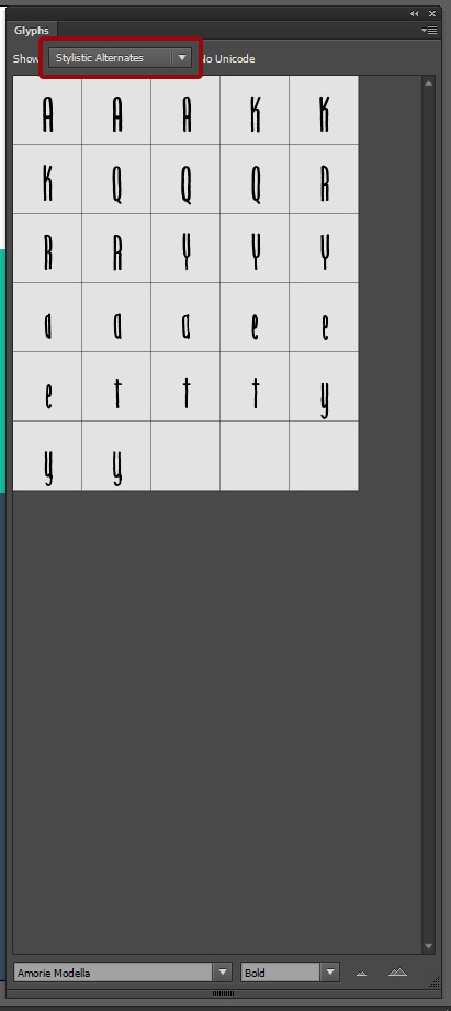 Monster creative font bundle demo tutorial - Glyphs panels