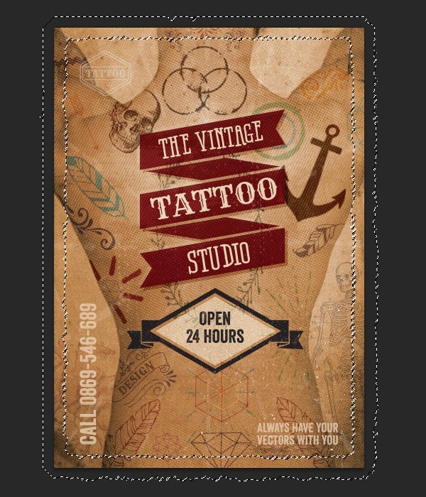 Tattoo studio vintage poster template with skulls Vector Image