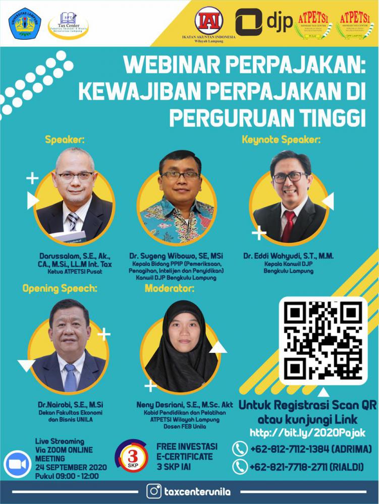 Tax Center FEB Unila Gelar Webinar Perpajakan Gratis, Berminat?
