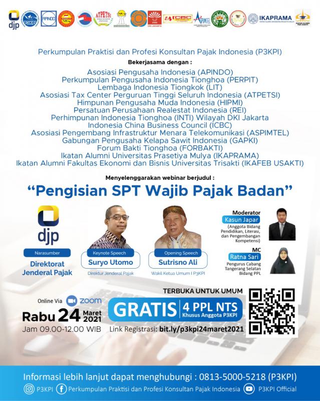 Gratis, P3KPI Gelar Webinar Pengisian SPT Wajib Pajak Badan