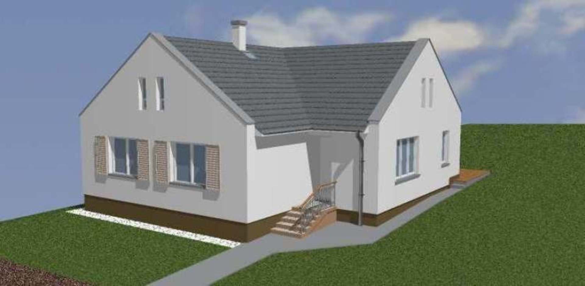 L-förmiger Hausplan mit Dachausbau - L-förmiger Hausgrundriss mit eingebautem Dachboden