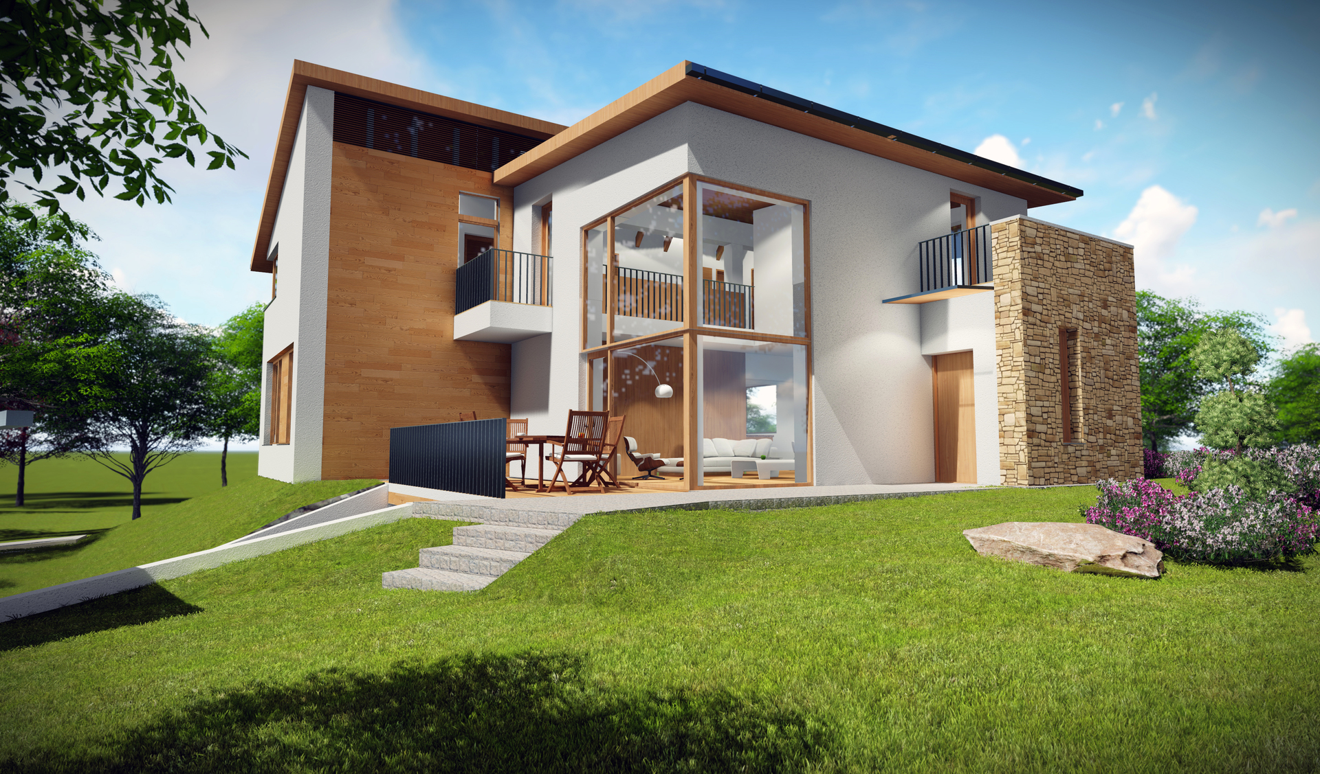 Für lichtliebhaber: riesige fenster in der hausfassade geplant - Für Lichtliebhaber sind in der Fassade des Einfamilienhauses riesige Fenster vorgesehen